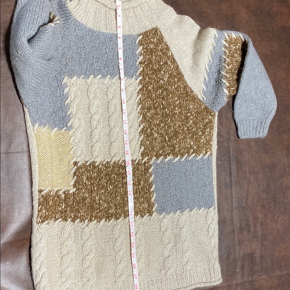Vintage Patchwork Cable Knit Sweater Wool Cotton Blend Retro Size Medium - Picture 11 of 13